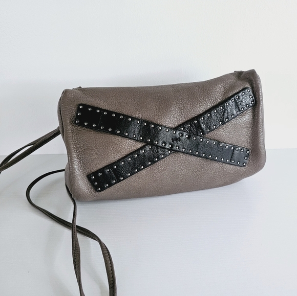 Christopher Kon Brown Leather Studded Double Strap Crossbody/Clutch Bag - Picture 3 of 15